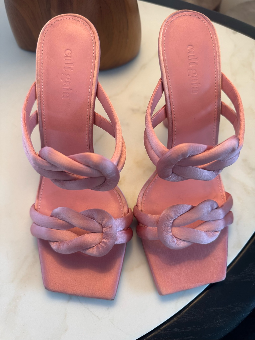 Cult Gaia Pink Knotted Strap High Heel Mule